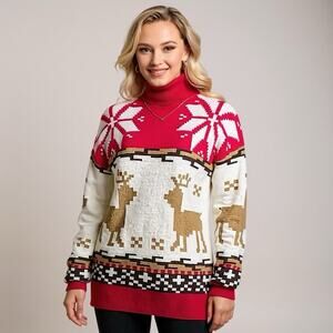 Cupshe Women’s Reindeer Long Sleeve Turtleneck Jumper NWT - Sz‎ S